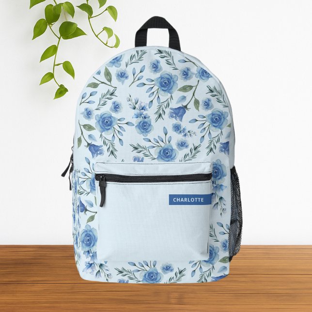 Sac À Dos Imprimé Aquarelle mignonne Bleu Motif Floral (Cute Blue Girly Watercolor Floral Backpack)