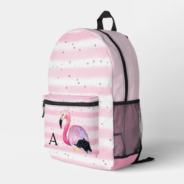 Sac À Dos Imprimé Aquarelle mignonne Flamant rose Monogramme Bande r (Coin arrière droit)