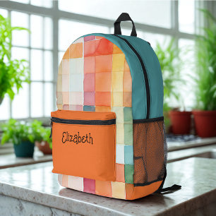 Sac À Dos Imprimé Aquarelle orange et Turquoise plaid