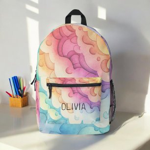 Sac À Dos Imprimé Aquarelle Pastel Arc-en-ciel nuages Monogramme