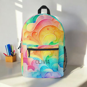 Sac À Dos Imprimé Aquarelle Pastel Arc-en-ciel nuages Monogramme