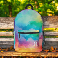 Aquarelle Pastel Arc-en-ciel nuages Monogramme