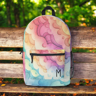 Sac À Dos Imprimé Aquarelle Pastel Arc-en-ciel nuages Monogramme