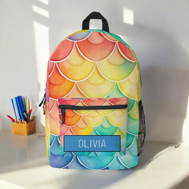 Sac À Dos Imprimé Aquarelle Pastel Rainbow Cute Monogram (Créateur téléchargé)