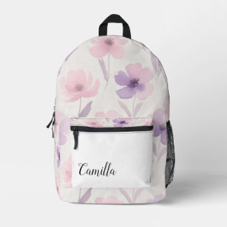 Sac À Dos Imprimé Aquarelle rose et violet personnalisée Bac floral