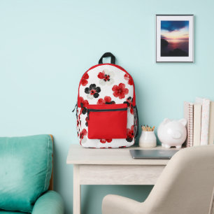 Sac À Dos Imprimé Aquarelle Rouge Noir Blanc Floral