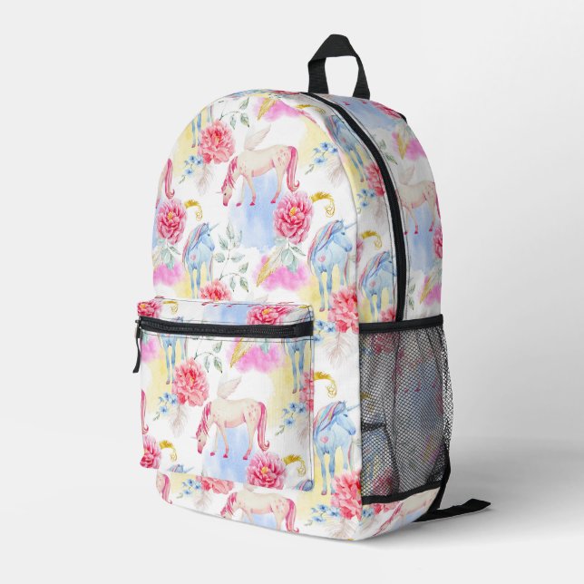 Sac À Dos Imprimé Aquarelle Unicorne et Motif Pegasus (Coin arrière droit)