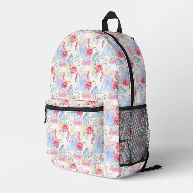 Sac À Dos Imprimé Aquarelle Unicorne et Motif Pegasus (Coin arrière droit)