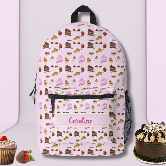 Sac À Dos Imprimé Aquarelle Yummy Desserts Boulangerie Nom de la pât (Créateur téléchargé)