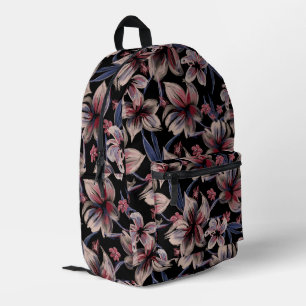 Sac À Dos Imprimé Aquarelles Crimson Floral sur noir