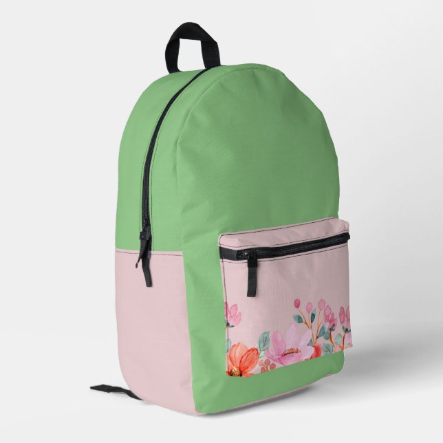 SAC À DOS IMPRIMÉ ARRIÈRE-PAQUET FLORAL ROSE ET VERT (Coin arrière gauche)