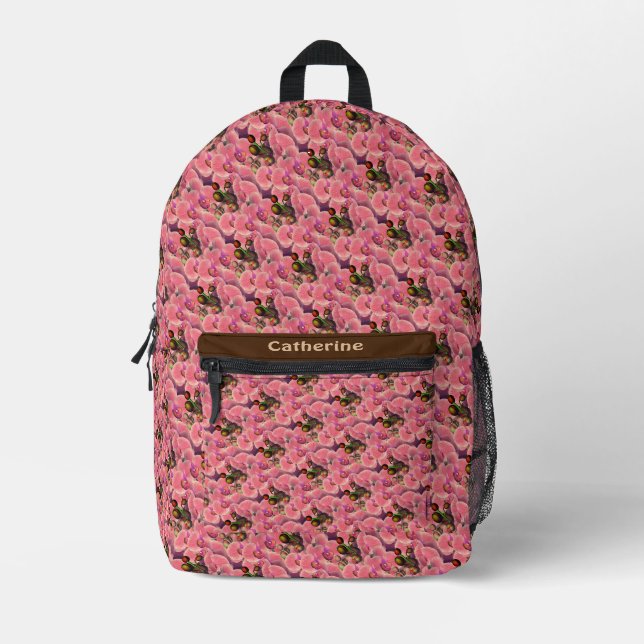 Sac À Dos Imprimé Art Fleur Orchidée Rose Personnalisé (Recto)