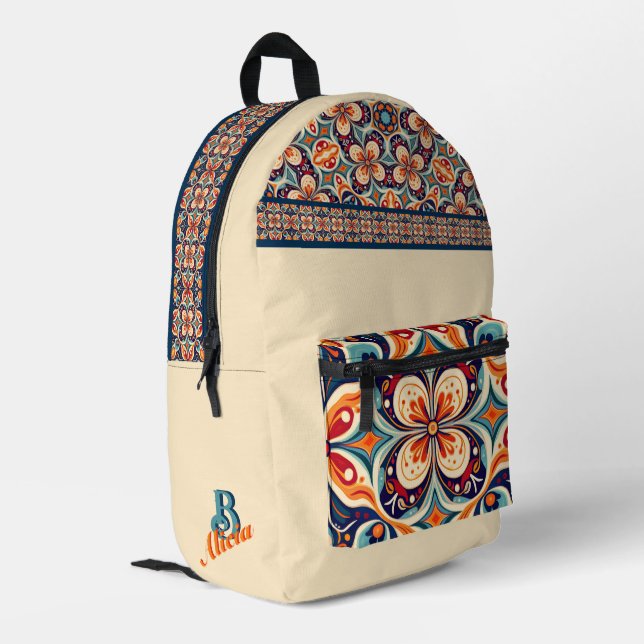 Sac À Dos Imprimé Art populaire mexicain revisité floral personnalis (Coin arrière gauche)