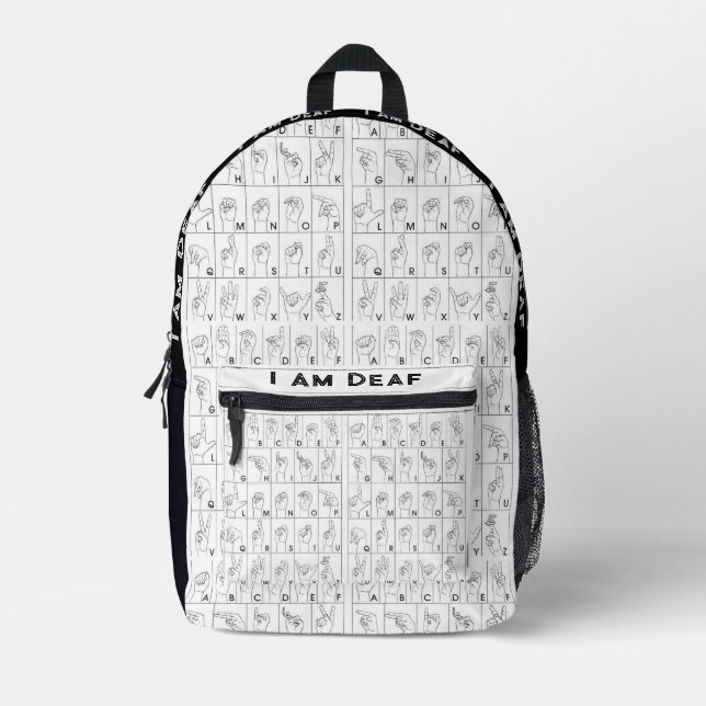 Sac À Dos Imprimé ASL American Sign Language I Am Sourd Backpack (Recto)