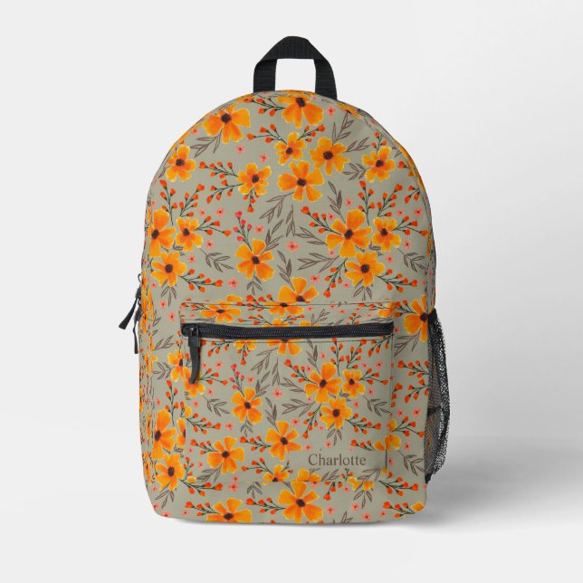 Sac À Dos Imprimé Automne Automne Floral Motif Sage Vert Nom (Recto)