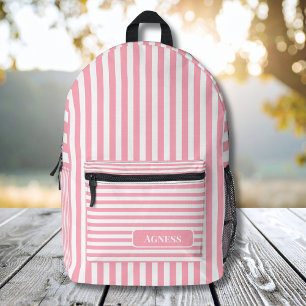 Sac À Dos Imprimé Baby rose et blanc Vintage Nom tripé