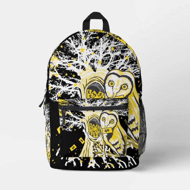 Sac À Dos Imprimé Backpack – Urban Tree Owl & Wealth Surreal Pop-Art (Recto)