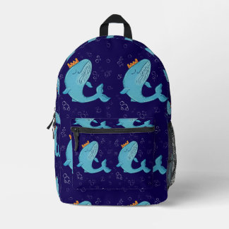 Sac À Dos Imprimé Baleine Roi avec Couronne | Art Populaire Océaniqu