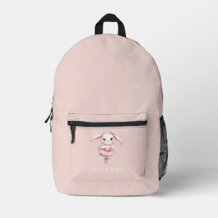 Sac À Dos Imprimé Ballerina Bunny Rabin Monogramme Nom Pastel Rose