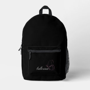 Sac À Dos Imprimé Ballerina minimaliste et papillon rose noir