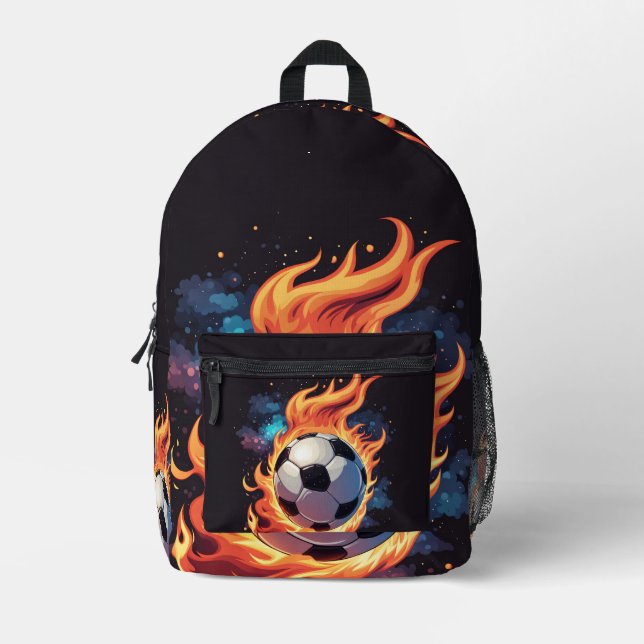 Sac À Dos Imprimé Ballon de football volant avec flammes. (Recto)