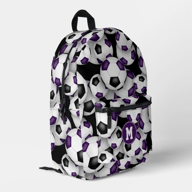 Sac À Dos Imprimé ballons de football noir violet motif monogrammé (Coin arrière gauche)