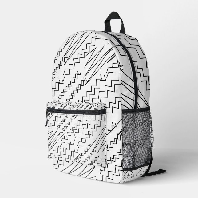 Sac À Dos Imprimé Bandes Zigzag noir et blanc (Coin arrière droit)