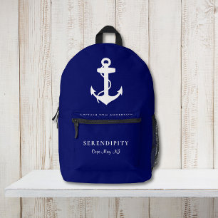 Sac À Dos Imprimé Bateau Nautique Ancres Capitaines Marine Blue