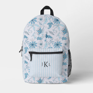 Sac À Dos Imprimé Beau motif floral et monogramme rayé bleu