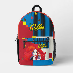 Sac À Dos Imprimé "Belle Femme de mode avec Café Cup" Pop Art