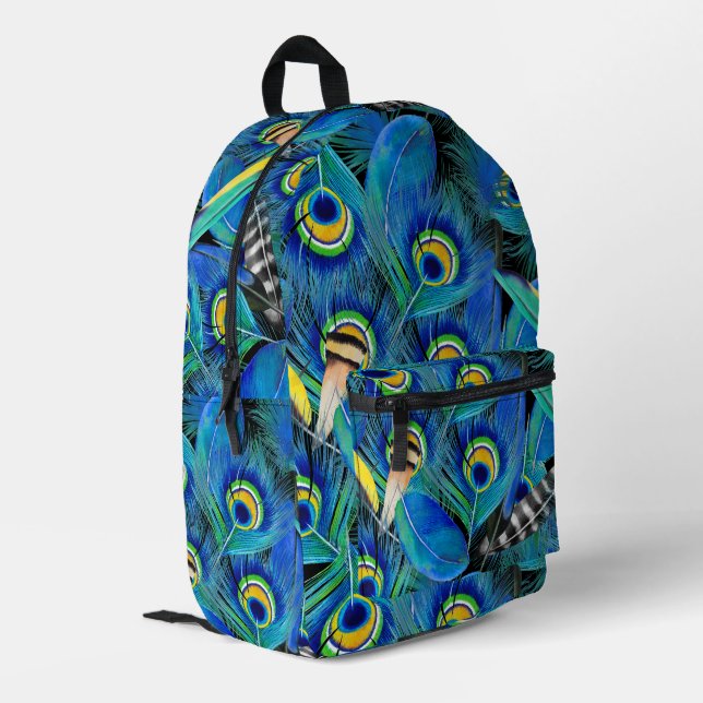 Sac À Dos Imprimé Belle Peacock Bleu Plumes brillant (Coin arrière gauche)