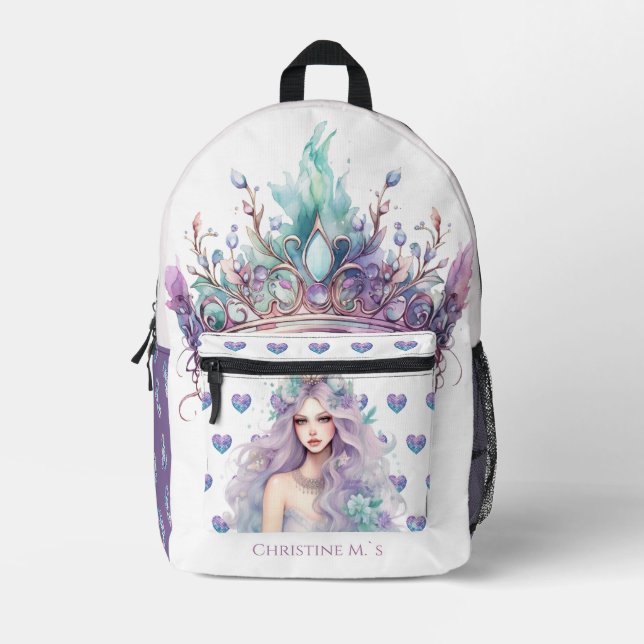 Sac À Dos Imprimé Belle sirène de fée turquoise pourpre nom personna (Recto)