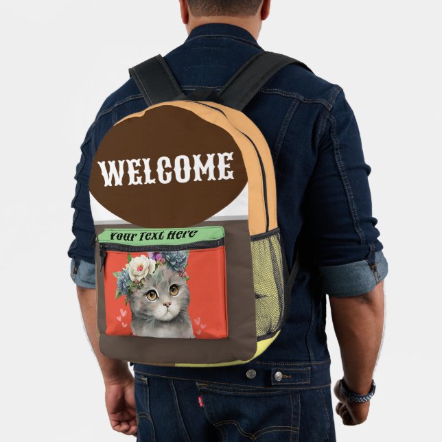 Sac À Dos Imprimé Bienvenue design personnalisé avec love cat (Insitu (Modèle))