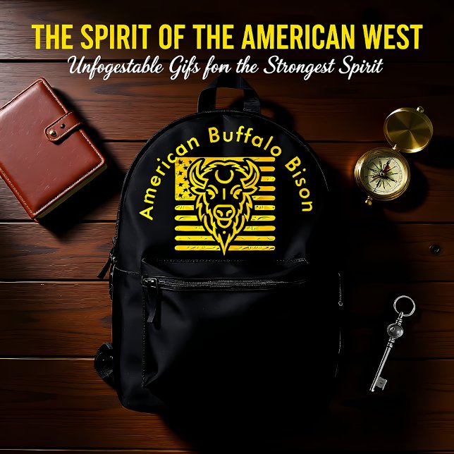 Sac À Dos Imprimé Bison avec Arrière - plan américain (Créateur téléchargé)