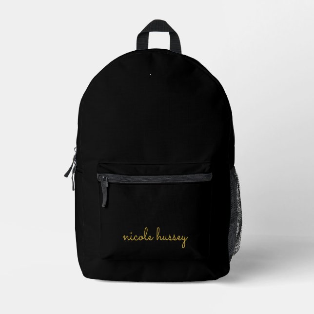 Sac À Dos Imprimé Black and Gold Script  | Stylish Monogram Modern (Recto)