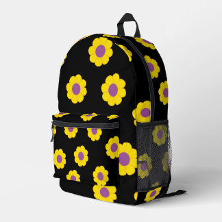 Sac À Dos Imprimé Black Backpack With Yellow & Purple Flowers 