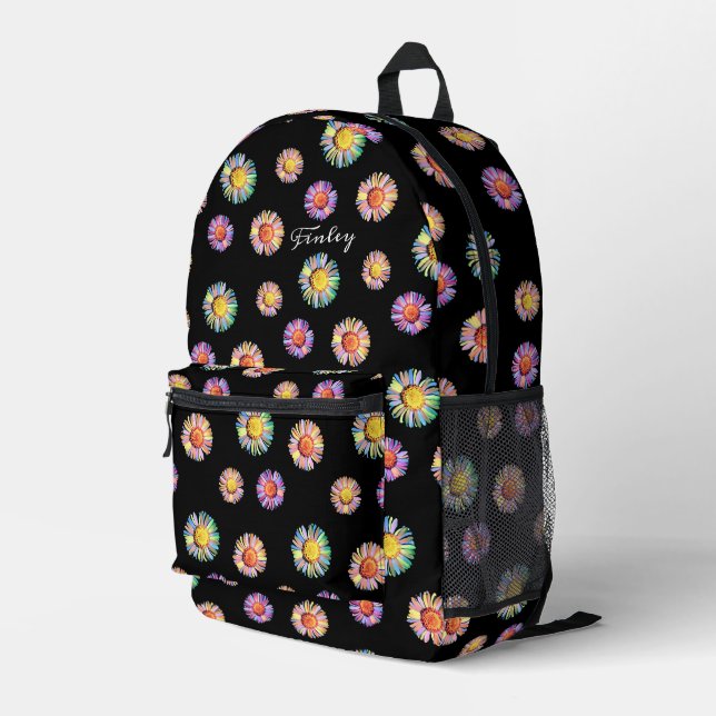 Sac À Dos Imprimé Black Elegant & Colorful Classy Floral Boho Daisy (Coin arrière droit)