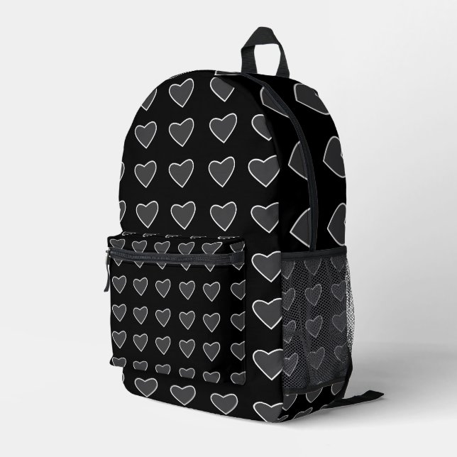 Sac À Dos Imprimé Black Grey Love Hearts Motif (Coin arrière droit)