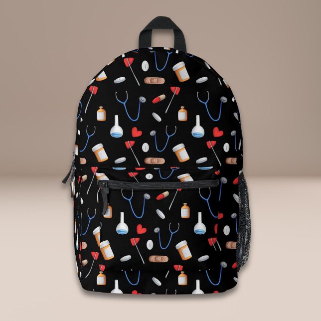 Sac À Dos Imprimé Black Médicale Équipement Motif Docteur Infirmière (Créateur téléchargé)