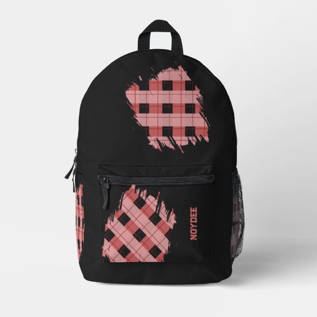 Sac À Dos Imprimé Black, Pink Plaid Patches, Name  (Recto)