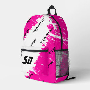 Sac À Dos Imprimé Blanc Rose Noir Brossés avec Initiales