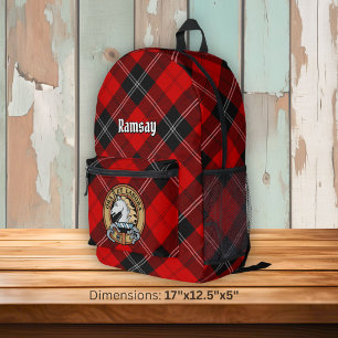 Sac À Dos Imprimé Blason du Clan Ramsay sur tartan rouge