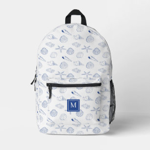Sac À Dos Imprimé Bleu blanc Main dessinée Sea Shells Plage Été