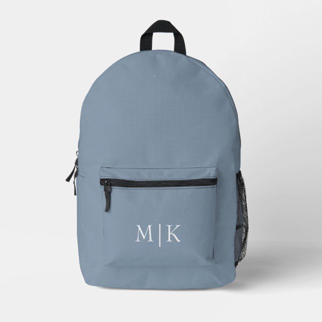 Sac À Dos Imprimé Bleu et blanc poussiéreux | Monogramme moderne (Recto)