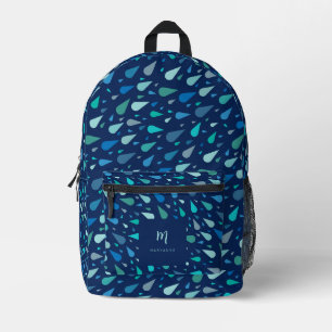 Sac À Dos Imprimé Bleu gouttes de pluie monogramme et nom personnali