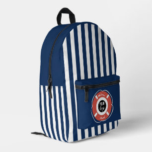 Sac À Dos Imprimé Bleu Nautique Accueil En Bord De Bateau Logo