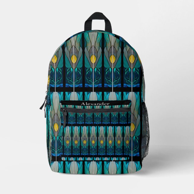 Sac À Dos Imprimé Bleu Noir Blanc Tige Verre (Recto)