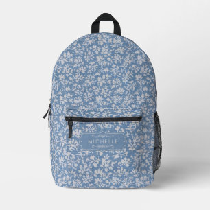 Sac À Dos Imprimé Bleu pastel doux et motif floral bohème gris blanc