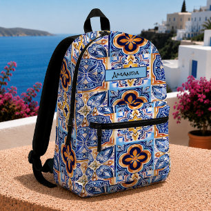 Sac À Dos Imprimé Bleu sicilien Bleu blanc céramique méditerranéenne