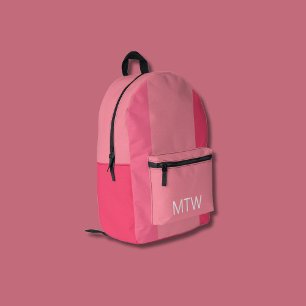 Sac À Dos Imprimé Blocs de couleur rose simple Monogramme blanc